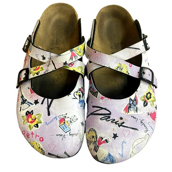 Birkenstock Paris Retro Slip On Women's Clogs 8 Pink Black Cross Buckles - Picture 4 of 8